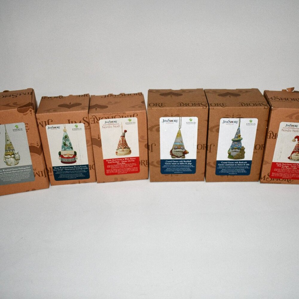 Enesco Jim Shore Set of 6 Ornaments NWT Details: Nordic Noel Gnome Flap Hat Orna